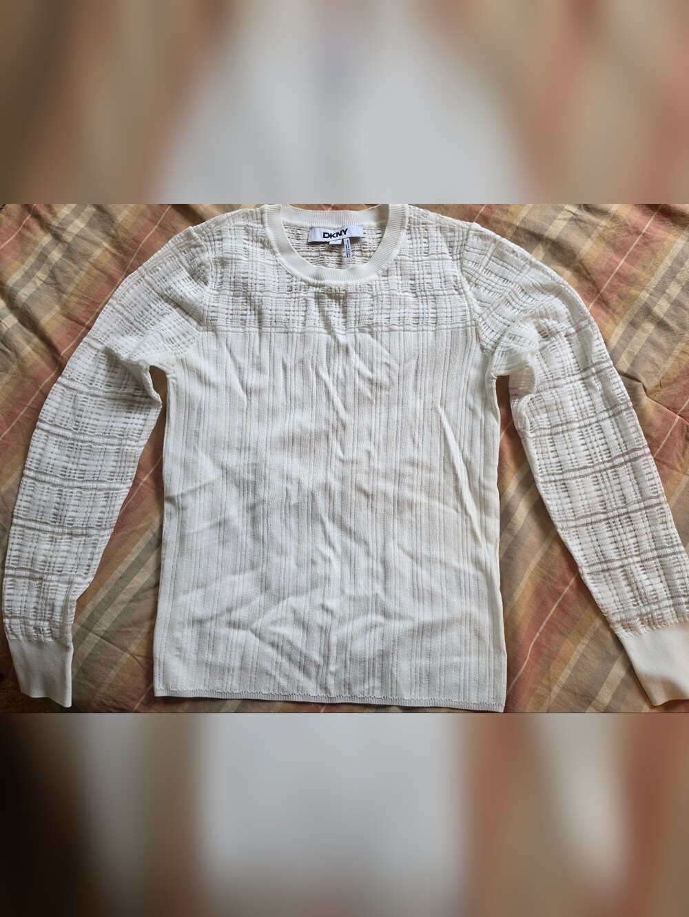 DKNY Cream Textured Open-Knit Sweater Top